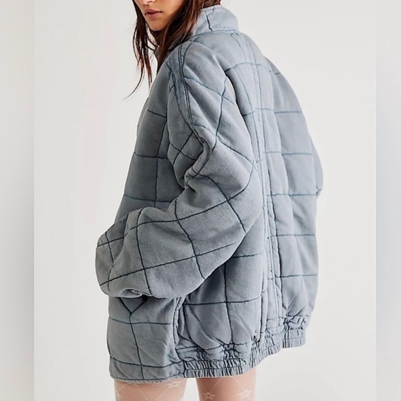 Free People Jackets & Blazers - Free People Blue Dolman Quilted Zip-Up Jacket